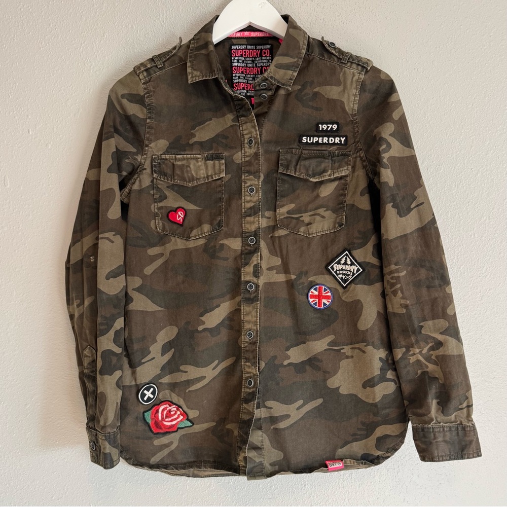 Superdry Womens Camo Military Shacket, Patches XS, Gorpcore Grunge